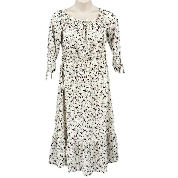 Sugar Lips BOHO Dress Size S Cream Multi Peasant Flowy Tie Sleeve Off Shoulder - Picture 1 of 12
